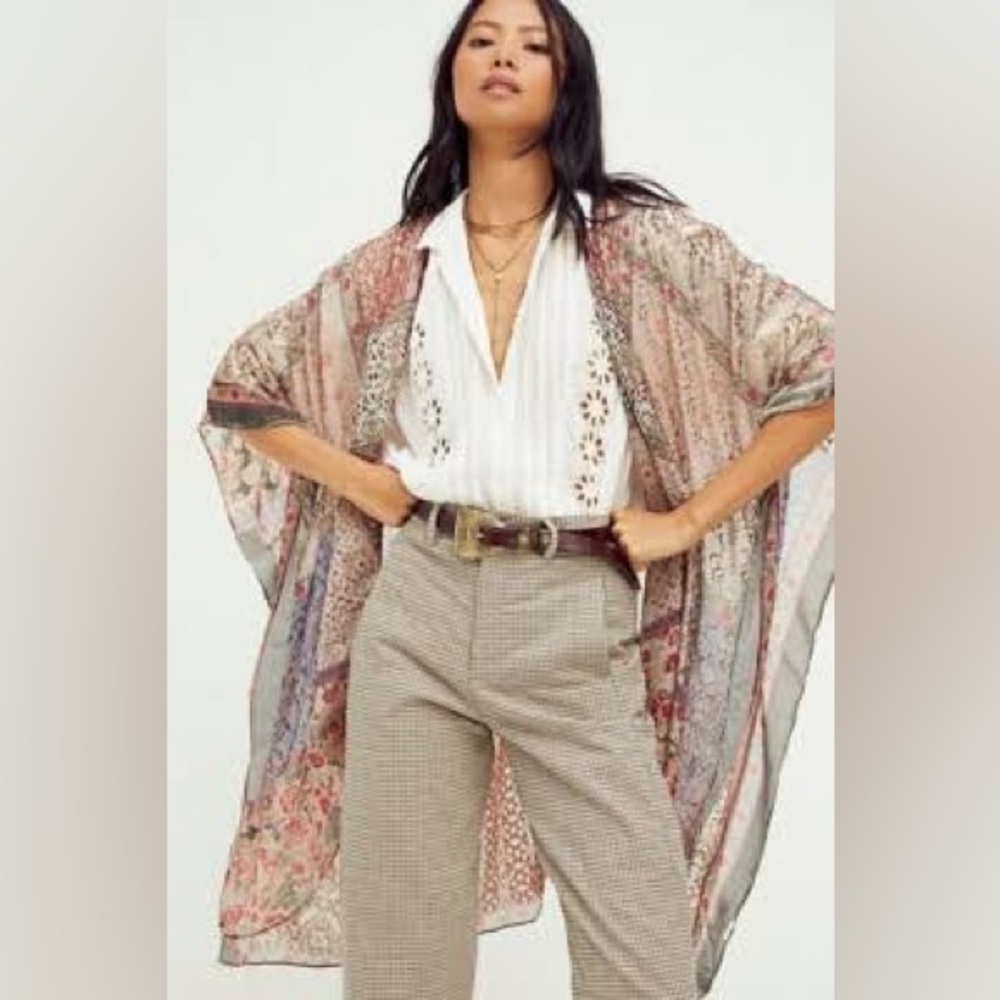 Free People Beguiled Patchwork Velvet Burnout Kimono Duster OS